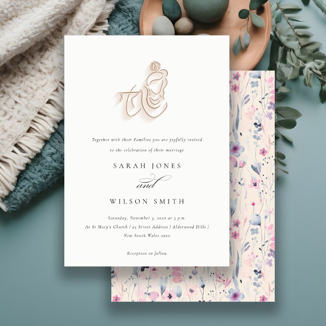 Invitation Fleur sauvage d'or Blush Krishna Mariage indien (Créateur téléchargé)