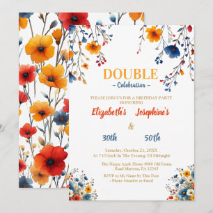 Invitation Fleur sauvage double fête d'anniversaire