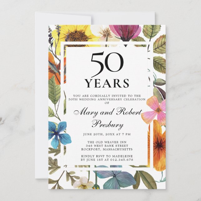 Invitation fleur sauvage du 50e anniversaire de Mariage (Devant)