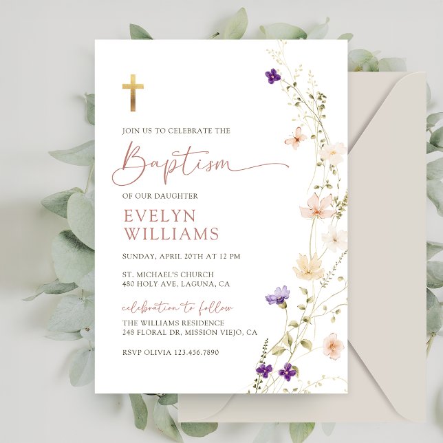 Invitation Fleur sauvage du printemps Baptême et baptême (Créateur téléchargé)