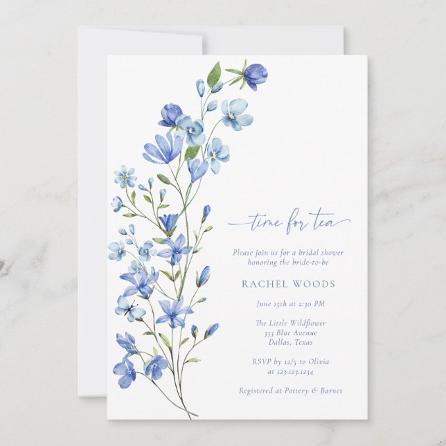 Invitation Fleur sauvage Dusty Blue Temps Pour Fête des marié (Devant)