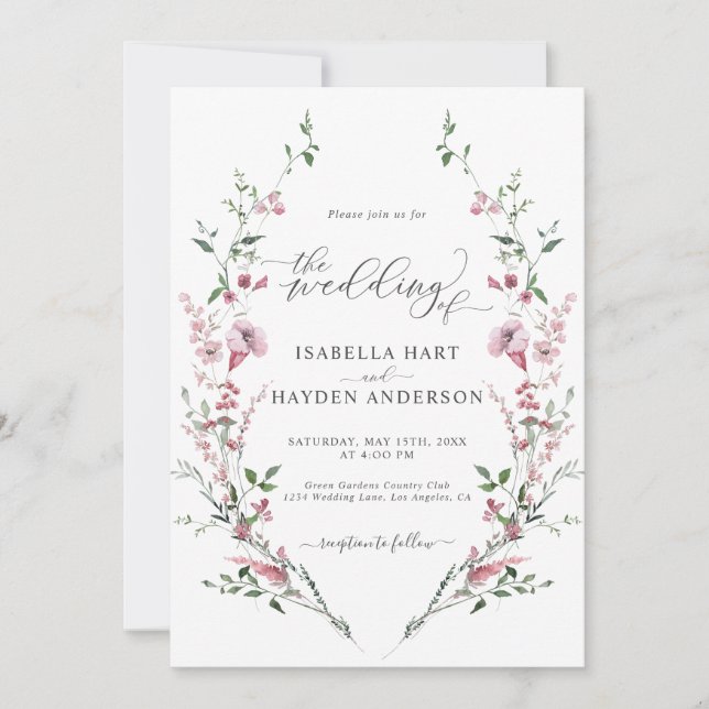 Invitation Fleur sauvage Dusty Rose tout en un Mariage de cod (Devant)