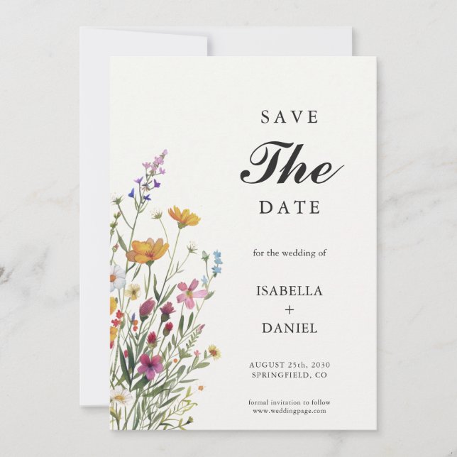 Invitation Fleur sauvage Elegant Boho Enregistrer La Date (Devant)