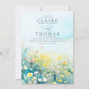 Invitation Fleur sauvage Elégant Dusty Blue Wedding Invitatio