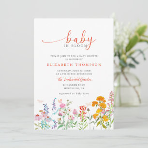 Invitation Fleur sauvage en Fleur Turquoise Orange Baby showe
