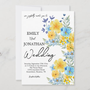 Invitation Fleur sauvage en gras jaune bleu