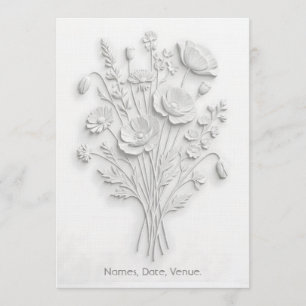 Invitation Fleur Sauvage en Relief Faux Blanc sur Blanc Minim