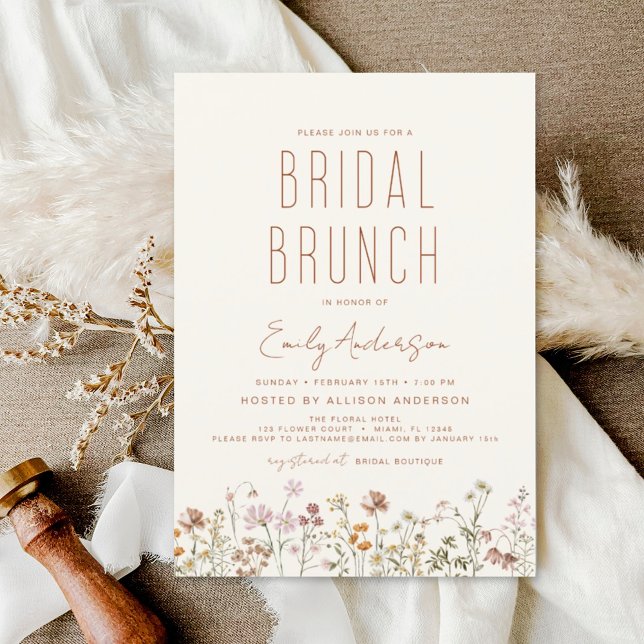 Invitation Fleur sauvage en terre cuite Brunch nuptiale douch (Créateur téléchargé)