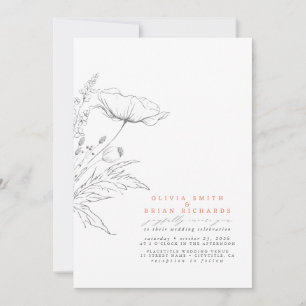 Invitation Fleur sauvage Esquisse Élégant Mariage Soft Peach