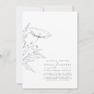 Invitation Fleur sauvage Esquisse Élégante Sage Grey Mariage