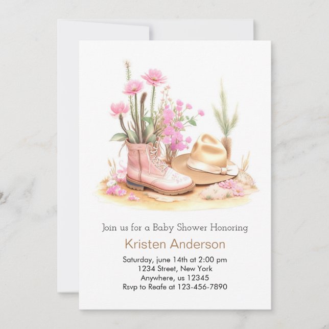 Invitation Fleur sauvage et Casquette Aquarelle Baby shower d (Devant)