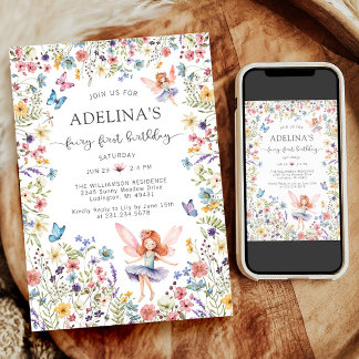 Invitation Fleur sauvage Fairy Butterfly 1er anniversaire Inv