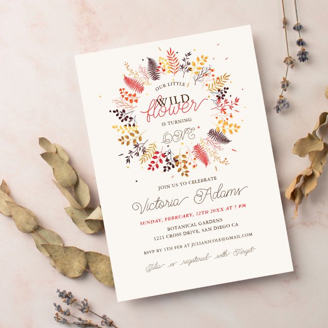 Invitation Fleur sauvage Fern Champagne Folithe Anniversaire (Créateur téléchargé)