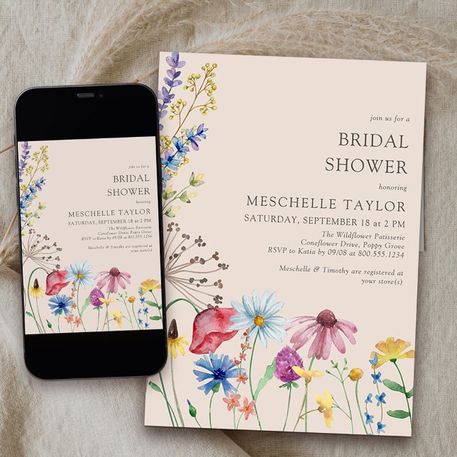 Invitation Fleur sauvage Fête des mariées Rustique Pays Botan (Bridal Shower Invitation from my Wildflower Charm collection available printed or printable download)