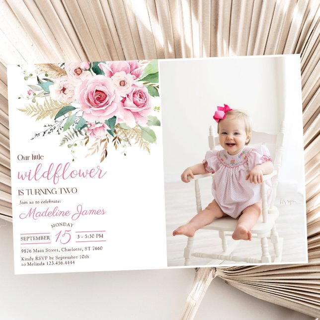 Invitation Fleur sauvage fille 2e anniversaire de la fête Pho (Créateur téléchargé)