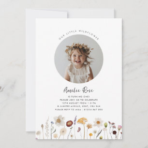 Invitation Fleur sauvage fille photo 1er anniversaire