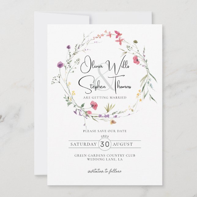 Invitation Fleur sauvage Floral Botanique Purple Enregistrer  (Devant)