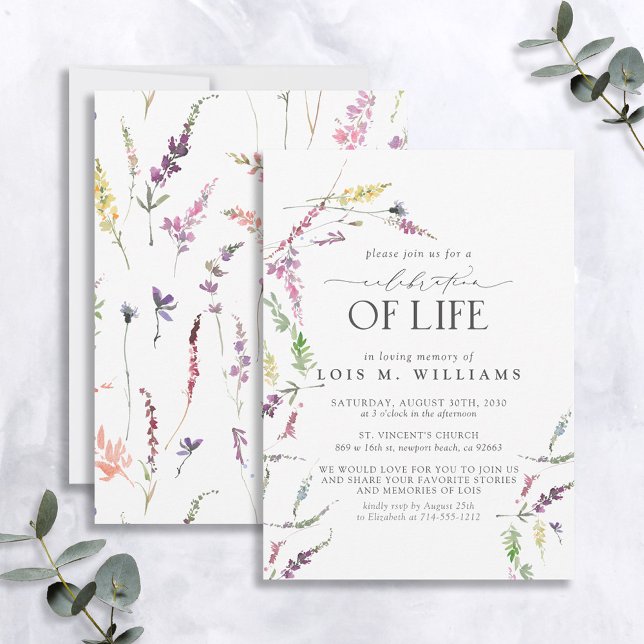 Invitation Fleur sauvage Floral Célébration de la vie (Créateur téléchargé)
