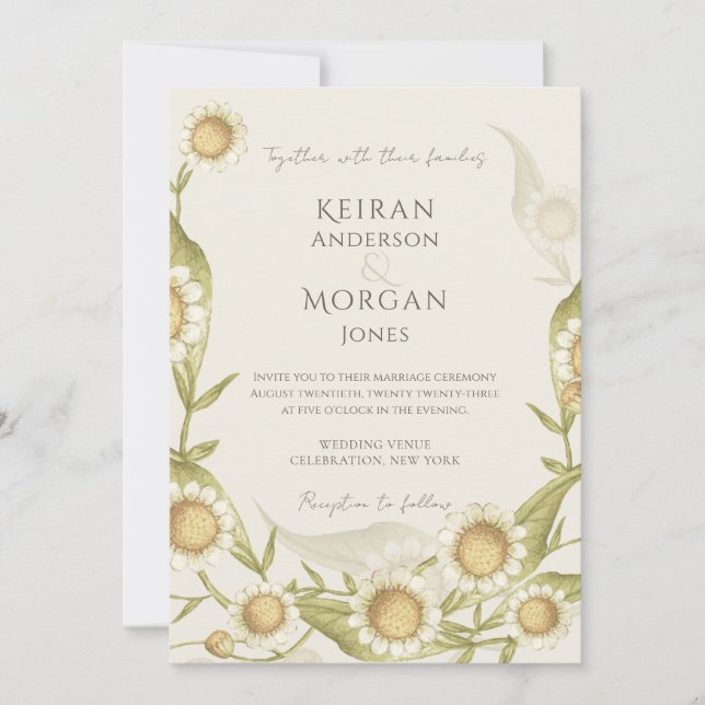 Invitation Fleur sauvage Floral Elegant Daisy Boho Mariage (Devant)