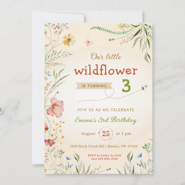 Invitation Fleur sauvage Floral Girl's Kid Summer Birthday Pa (Devant)