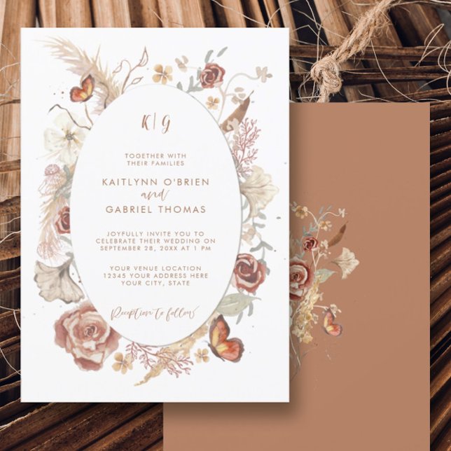 Invitation Fleur sauvage Floral Papillon Terracotta Aquarelle (Créateur téléchargé)