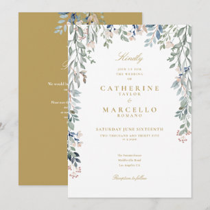 Invitation Fleur sauvage Floral QR Code Gold Mariage