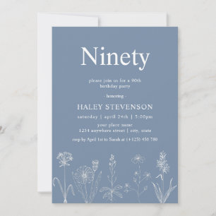 Invitation Fleur Sauvage Floral Quatre-Vingt-Dix Bleu Poussié