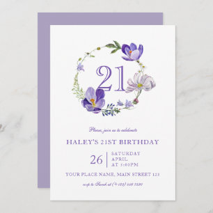 Invitation Fleur sauvage Floral violet Vintage 21e anniversai