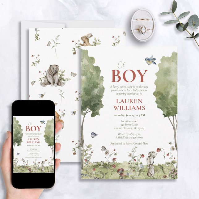 Invitation Fleur sauvage fraise été Oh Baby shower garçon (Créateur téléchargé)