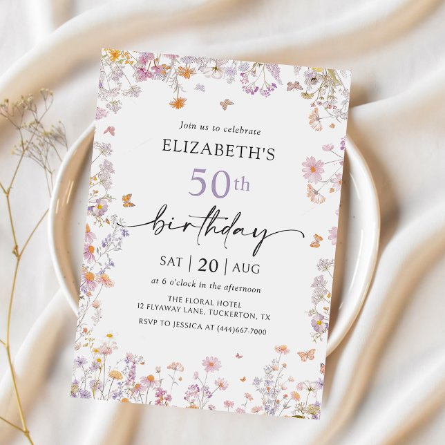 Invitation Fleur sauvage Garden 50e anniversaire de fête Invi (Créateur téléchargé)