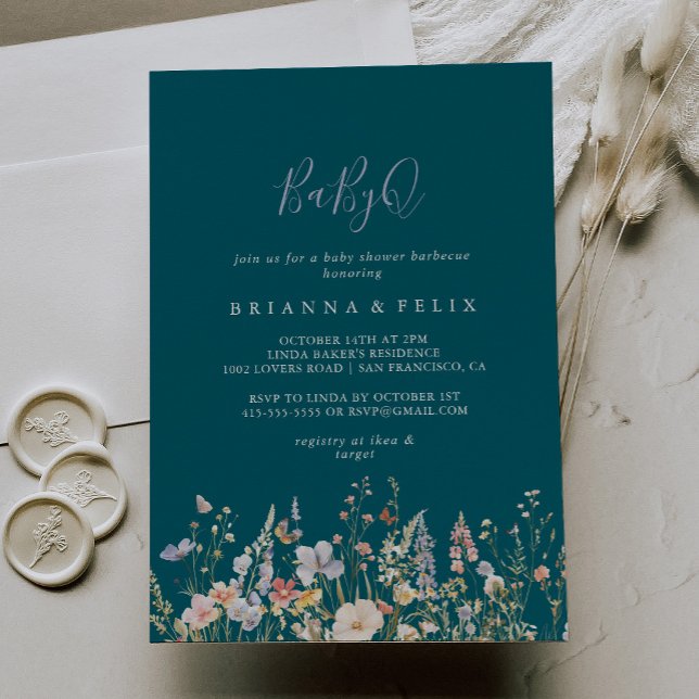 Invitation Fleur sauvage Green BabyQ Baby shower Barbecue (Créateur téléchargé)