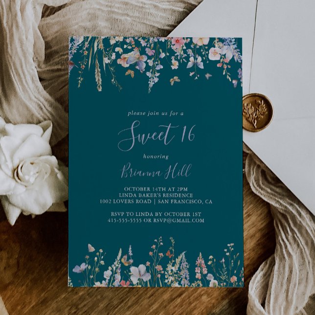 Invitation Fleur sauvage Green Sweet 16 fête d'anniversaire (Créateur téléchargé)