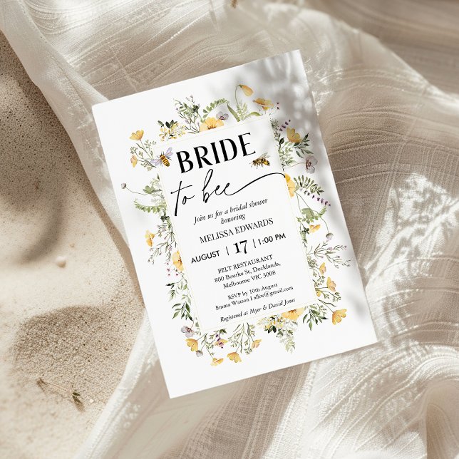 Invitation Fleur sauvage Jaune De Cadre Signifié Pour Être Fê (Bee Bridal Shower Invitation, Meant to Bee Bridal Shower Invite, Wildflowers Bees, Bee Themed Bridal)