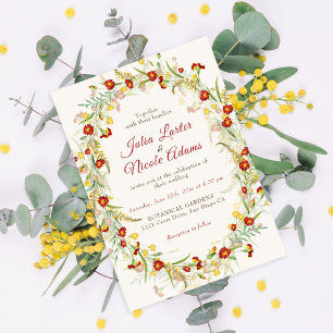 Invitation Fleur Sauvage Jaune Feuillage Mariage Souci