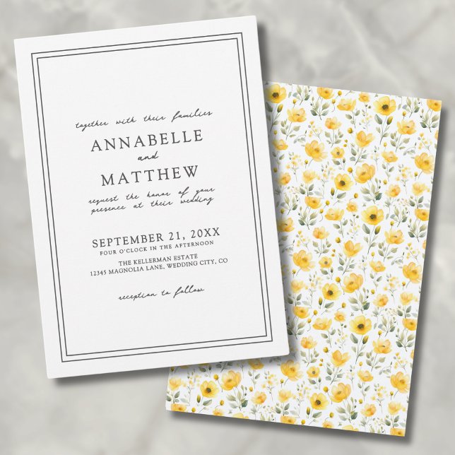 Invitation Fleur Sauvage Jaune Simple Botanique Mariage Bohèm (Botanical Simple Yellow Wildflower Boho Wedding Invitation)