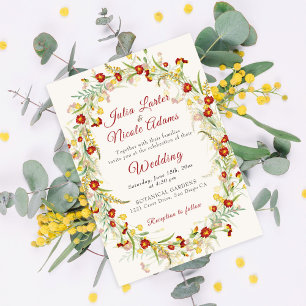 Invitation Fleur sauvage Jaune Souci Feuillage Mariage
