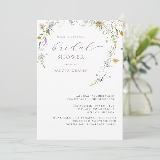 Invitation Fleur sauvage Lavender simple Fête des mariées flo (Debout devant)