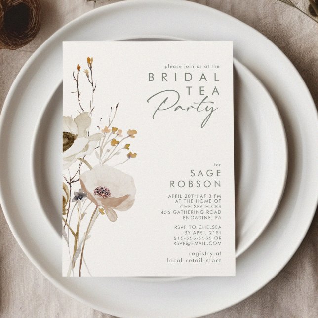Invitation Fleur sauvage lunatique | Ivoor Bridal Tea Party (Créateur téléchargé)