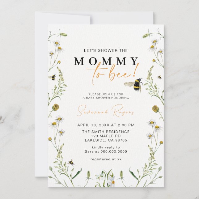 Invitation Fleur sauvage Maman D'Être Un Baby shower Neutre P (Devant)