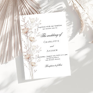 Invitation fleur sauvage mariage beige blanc
