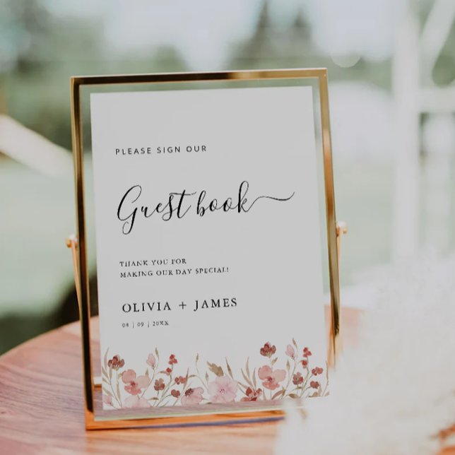 Invitation Fleur sauvage Mariage Livre d'or Modèle des signes (Wildflower Wedding Guest Book Sign Template)