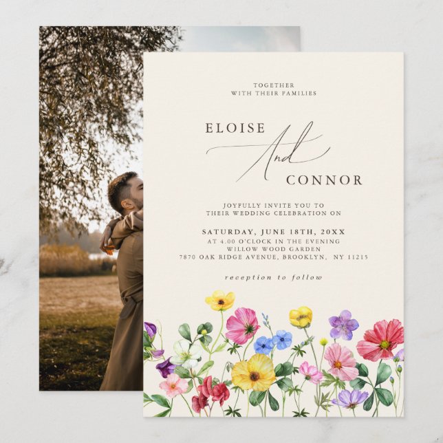 Invitation Fleur sauvage Mariage Rustic Chic Boho Photo moder (Devant / Derrière)