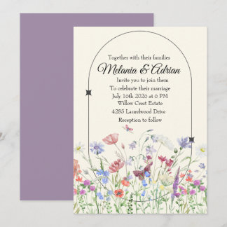 Invitation Fleur sauvage Mariage violet de luxe violet