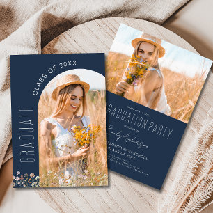 Invitation Fleur sauvage Marine Blue Graduation Party Photo