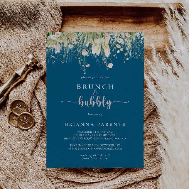 Invitation Fleur sauvage Marine Brunch et Bubbly Fête des mar (Créateur téléchargé)