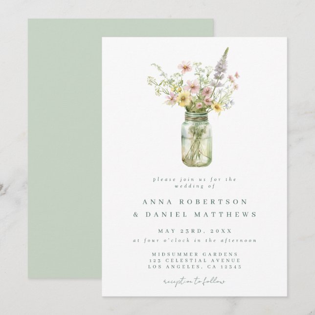 Invitation Fleur sauvage Mason Jar Mariage (Devant / Derrière)