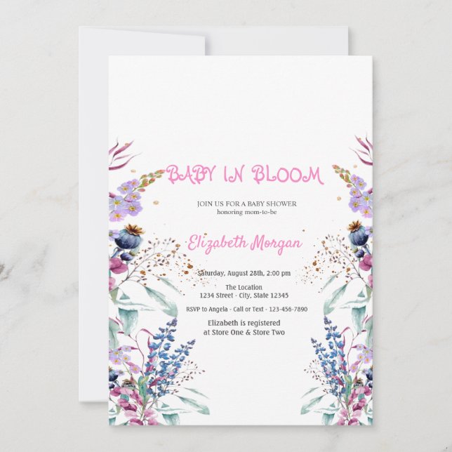 Invitation Fleur sauvage Meadow Baby dans le Baby shower en f (Devant)