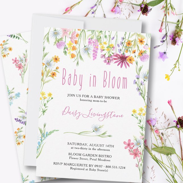 Invitation Fleur sauvage Meadow Baby dans le Baby shower en f (Créateur téléchargé)