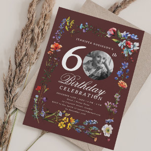 Invitation Fleur sauvage Meadow Photo 60e anniversaire Bourgo
