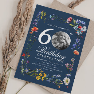Invitation Fleur sauvage Meadow Photo 60th Birthday Party Nav